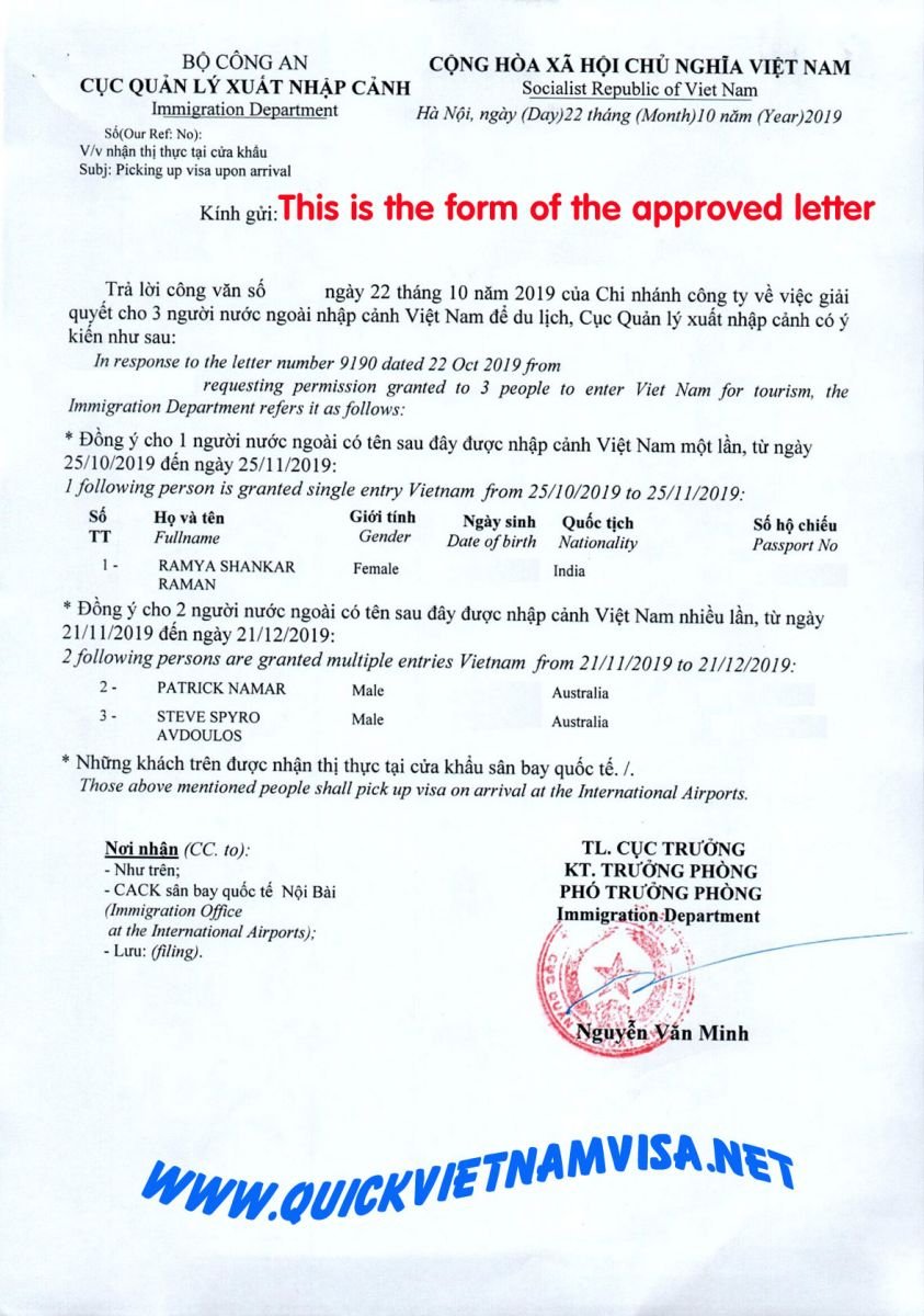 vietnam visa on arrival letter form